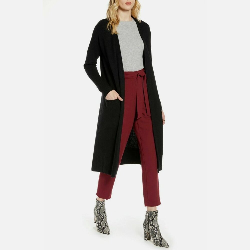 Halogen | Rib Knit Wool & Cashmere Cardigan | Black | XSP